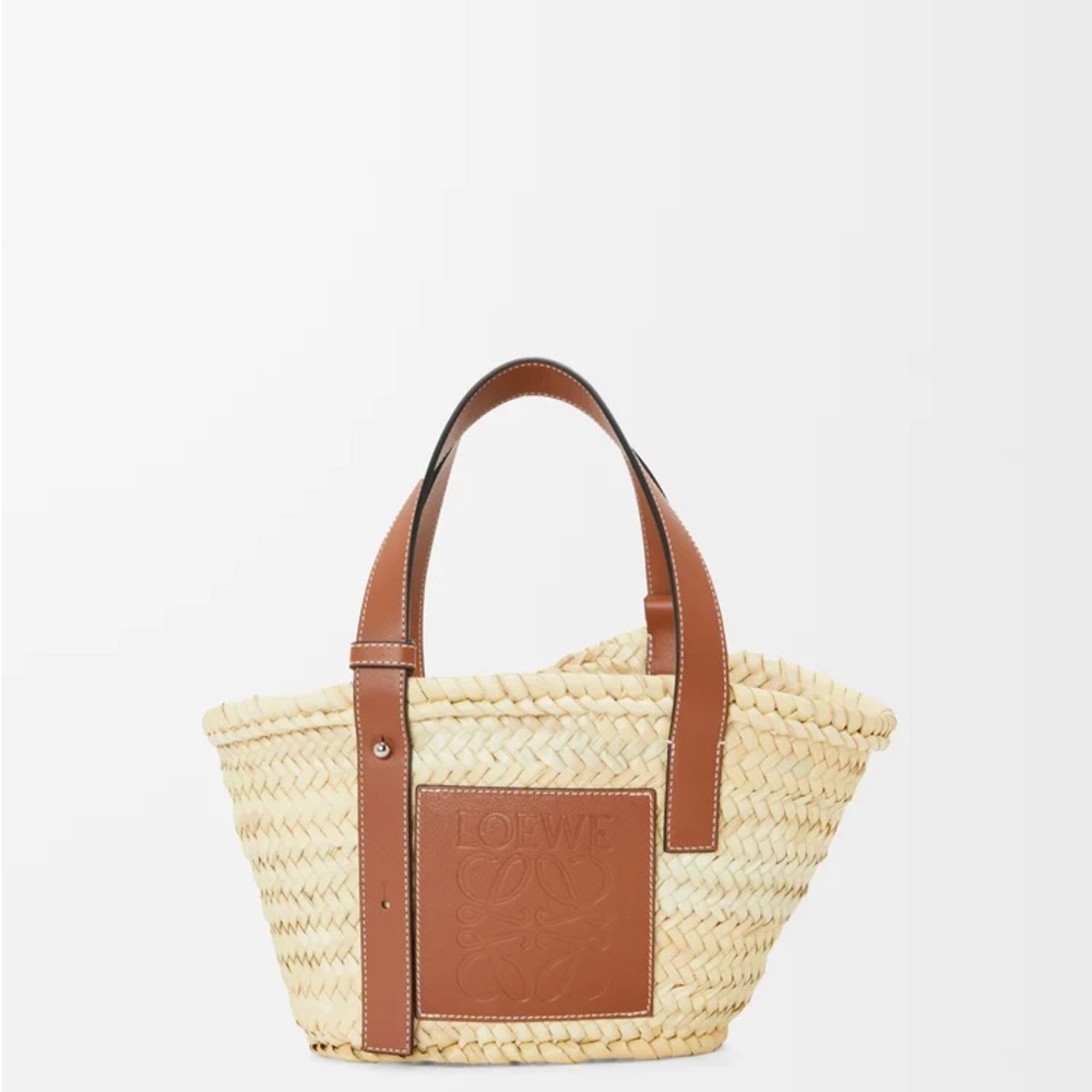 NWT Loewe Small Basket Bag in palm leaf and calfskin